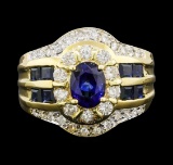 1.40 ctw Sapphire and Diamond Ring - 18KT Yellow Gold