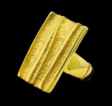Ridged Style Rectangle Elastic Ring - Gold Plated