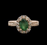 0.86 ctw Emerald and Diamond Ring - 14KT Rose Gold