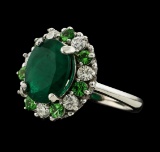 3.12 ctw Emerald, Tsavorite and Diamond Ring - 14KT White Gold