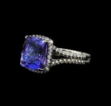 7.41 ctw Tanzanite and Diamond Ring - 14KT White Gold