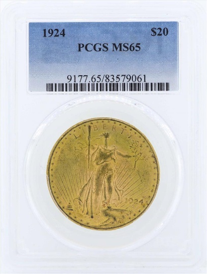 1924 $20 St. Gaudens Double Eagle Gold Coin PCGS MS65