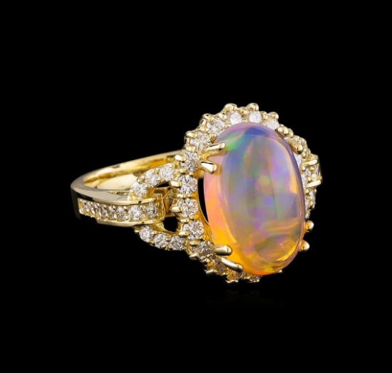 4.01 ctw Opal and Diamond Ring - 14KT Yellow Gold