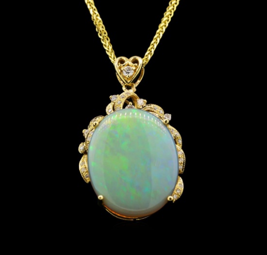 14KT Yellow Gold 8.71 ctw Opal and Diamond Pendant With Chain