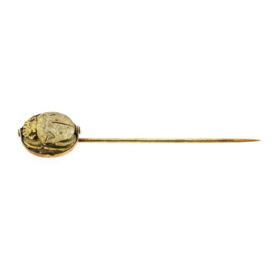 Scarab Motif Stone Stick Pin - 10KT Yellow Gold