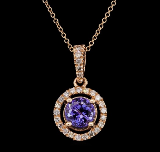 1.51 ctw Tanzanite and Diamond Pendant With  Chain - 14KT Rose Gold