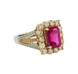 2.77 ctw Rubellite and Diamond Ring - 14KT Rose and White Gold