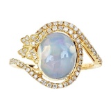 2.29 ctw Opal and Diamond Ring - 14KT Yellow Gold
