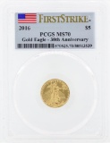 2016 $5 American Gold Eagle Coin PCGS MS70 First Strike