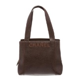 Chanel Brown Textured  Leather Double Handle Shoulder Bag