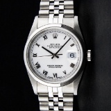 Rolex Stainless Steel White Roman Smooth Bezel DateJust Men's Watch