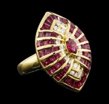 3.15 ctw Ruby and Diamond Ring - 18KT Yellow Gold