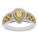 0.75 ctw Yellow and White Diamond Ring - 14KT White and Yellow Gold