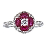 1.19 ctw Ruby and Diamond Ring - 18KT White Gold