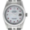 Rolex Mens 36mm Stainless Steel MOP Ruby String Diamond Datejust Wristwatch