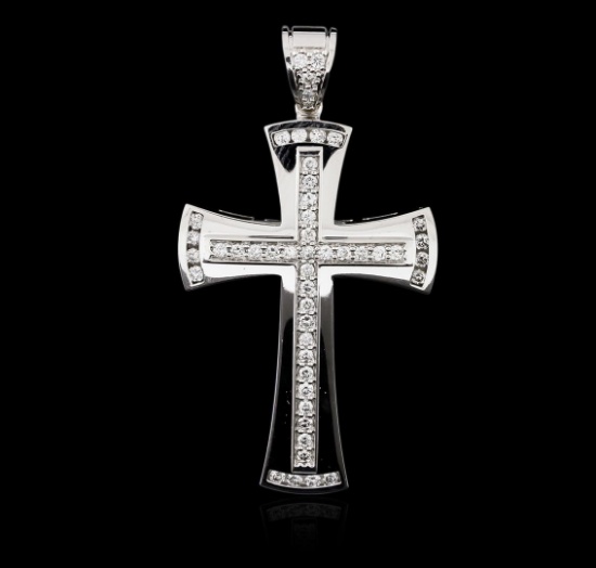 14KT White Gold 0.98 ctw Diamond Cross Pendant