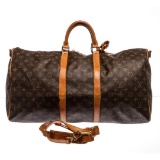 Louis Vuitton Monogram Canvas Leather Keepall 55 cm Bandouliere Duffle Bag Lugga