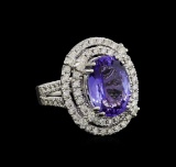 9.81 ctw Tanzanite and Diamond Ring - 14KT White Gold