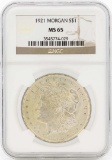 1921 $1 Morgan Silver Dollar Coin NGC MS65