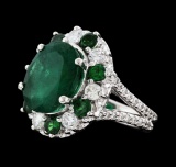 5.92 ctw Emerald, Tsavorite and Diamond Ring - 14KT White Gold