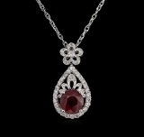 4.85 ctw Ruby and Diamond Pendant With Chain - 14KT White Gold