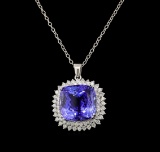 GIA Cert 35.28 ctw Tanzanite and Diamond Pendant With Chain - 14KT White Gold