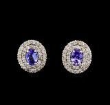 14KT White Gold 1.40 ctw Tanzanite and Diamond Earrings