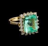 5.48 ctw Emerald and Diamond Ring - 14KT Yellow Gold