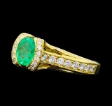 1.04 ctw Emerald And Diamond Ring - 18KT Yellow Gold