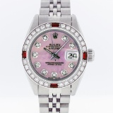 Rolex Stainless Steel Pink MOP Diamond and Ruby DateJust Ladies Watch