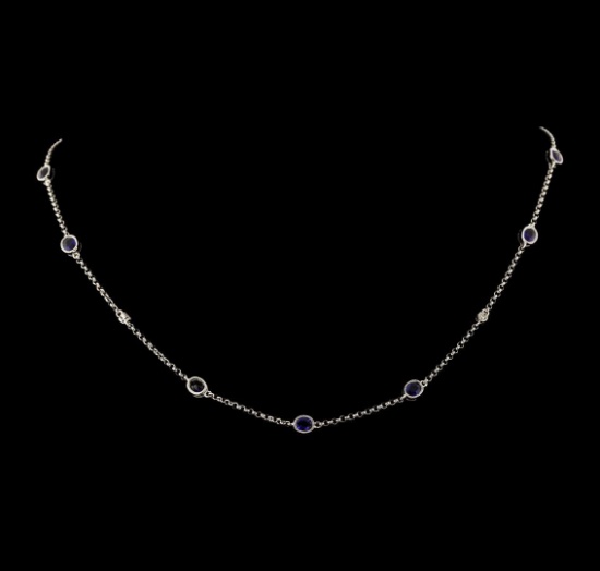1.88 ctw Sapphire and Diamond Necklace - 18KT White Gold