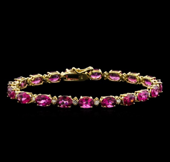15.00 ctw Pink Tourmaline and Diamond Bracelet - 14KT Yellow Gold