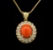 14KT Rose Gold 5.58 ctw Coral and Diamond Pendant With Chain