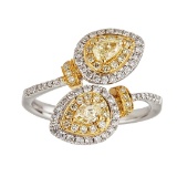 1.09 ctw Yellow and White Diamond Ring - 18KT White and Yellow Gold