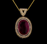 14KT Yellow Gold 21.67 ctw Ruby and Diamond Pendant With Chain