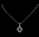 18KT White Gold 3.61 ctw Tanzanite and Diamond Pendant With Chain