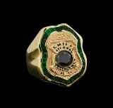 1.50 ctw Black Diamond and Emerald Ring - 14KT Yellow Gold