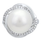 15.54 ctw South Sea Pearl and Diamond Ring - 14KT White Gold