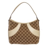 Gucci White Brown Canvas Leather Monogram Shoulder Bag