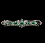18KT White Gold 1.30 ctw Emerald and Diamond Brooch