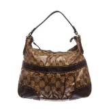 Gucci Brown Beige Coated Canvas Crystal Leather Mix Hobo Bag