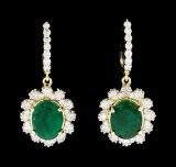 6.04 ctw Emerald and Diamond Earrings - 14KT Yellow Gold