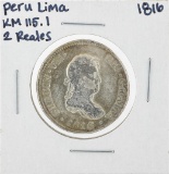 1816 Peru Lima 2 Reales KM115.1 Silver Coin