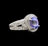 2.93 ctw Tanzanite and Diamond Ring - 14KT White Gold