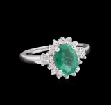 1.33 ctw Emerald and Diamond Ring - 14KT White Gold