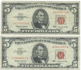 1963 $5 Fine Red Seal Bill Lot of 2