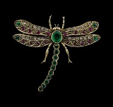 0.72 ctw Emerald, Ruby and Diamond Butterfly Brooch - 18KT Yellow Gold