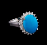 4.88 ctw Turquoise and Diamond Ring - 14KT White Gold
