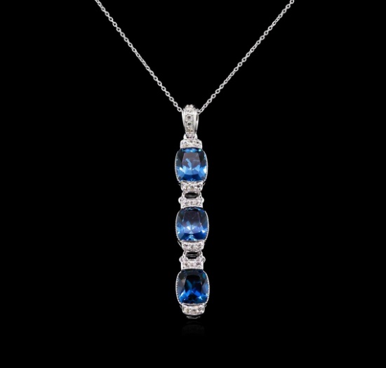 Crayola 10.50 ctw Blue Topaz and White Sapphire Pendant With Chain - .925 Silver