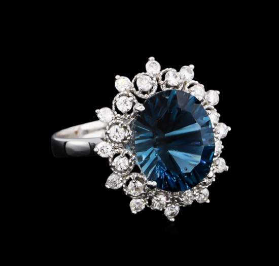 4.00 ctw Blue Topaz and Diamond Ring - 14KT White Gold